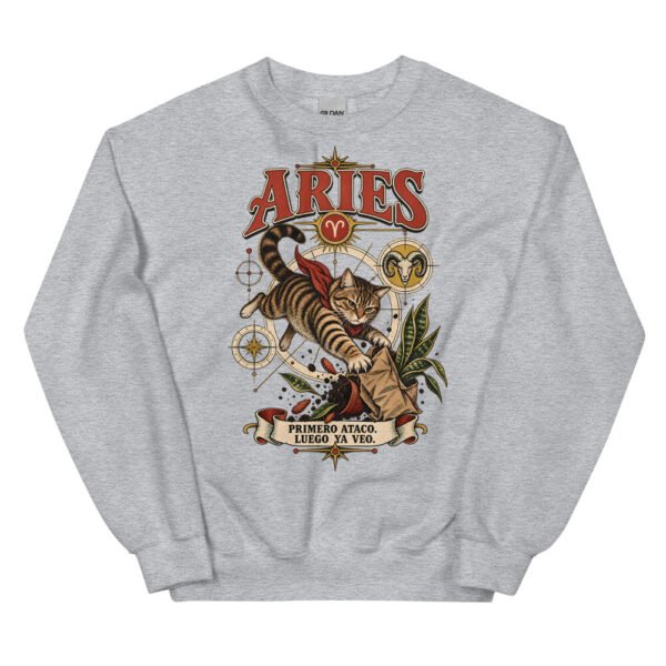 Sudadera gatos Aries en color gris deportivo, vista plana