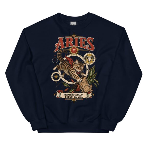 Sudadera gatos Aries en color marino, vista plana