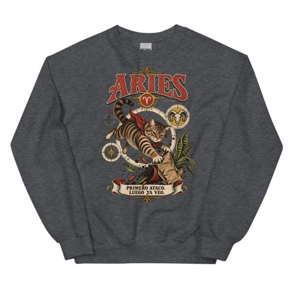 Sudadera gatos Aries en color oscuro jaspeado, vista plana