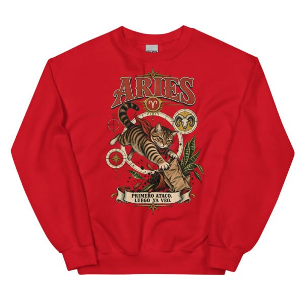 Sudadera gatos Aries en color rojo, vista plana