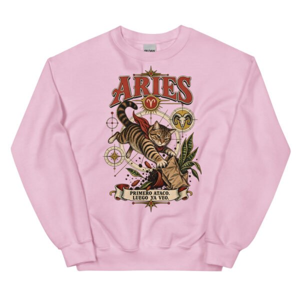 Sudadera gatos Aries en color rosa claro, vista plana