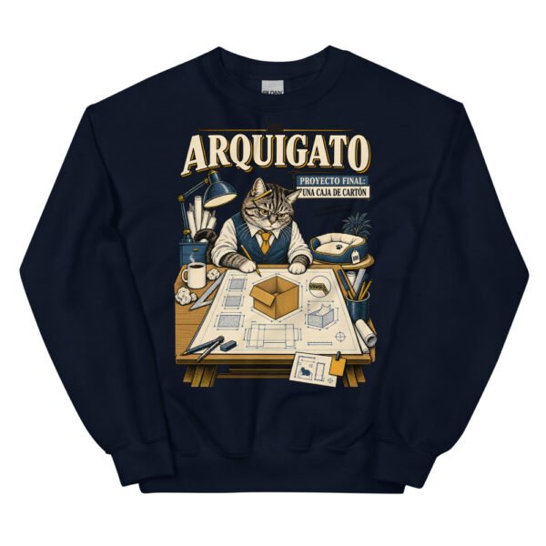 Sudadera gatos Arquigato en color marino, vista plana