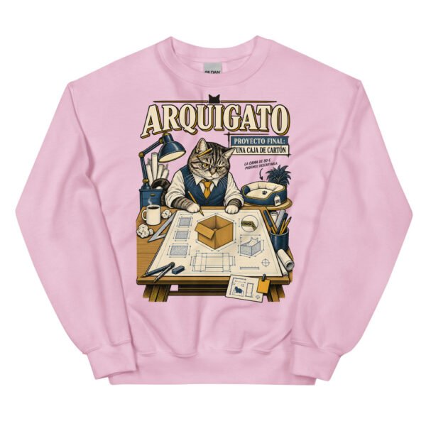 Sudadera gatos Arquigato en color rosa claro, vista plana