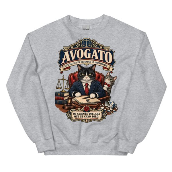 Sudadera gatos Avogato en color gris deportivo, vista plana