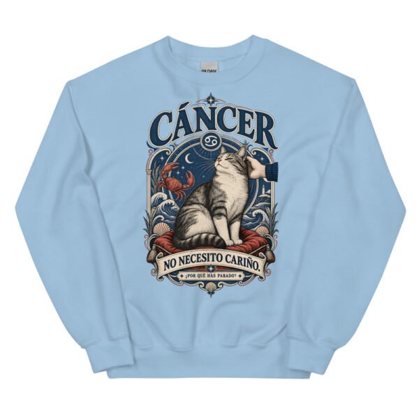 Sudadera gatos Cáncer en color azul claro, vista plana