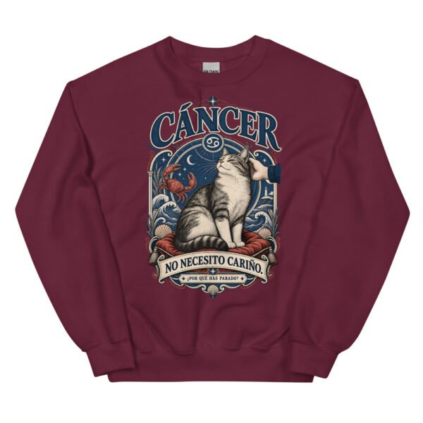 Sudadera gatos Cáncer en color granate, vista plana