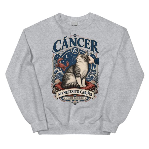 Sudadera gatos Cáncer en color gris deportivo, vista plana