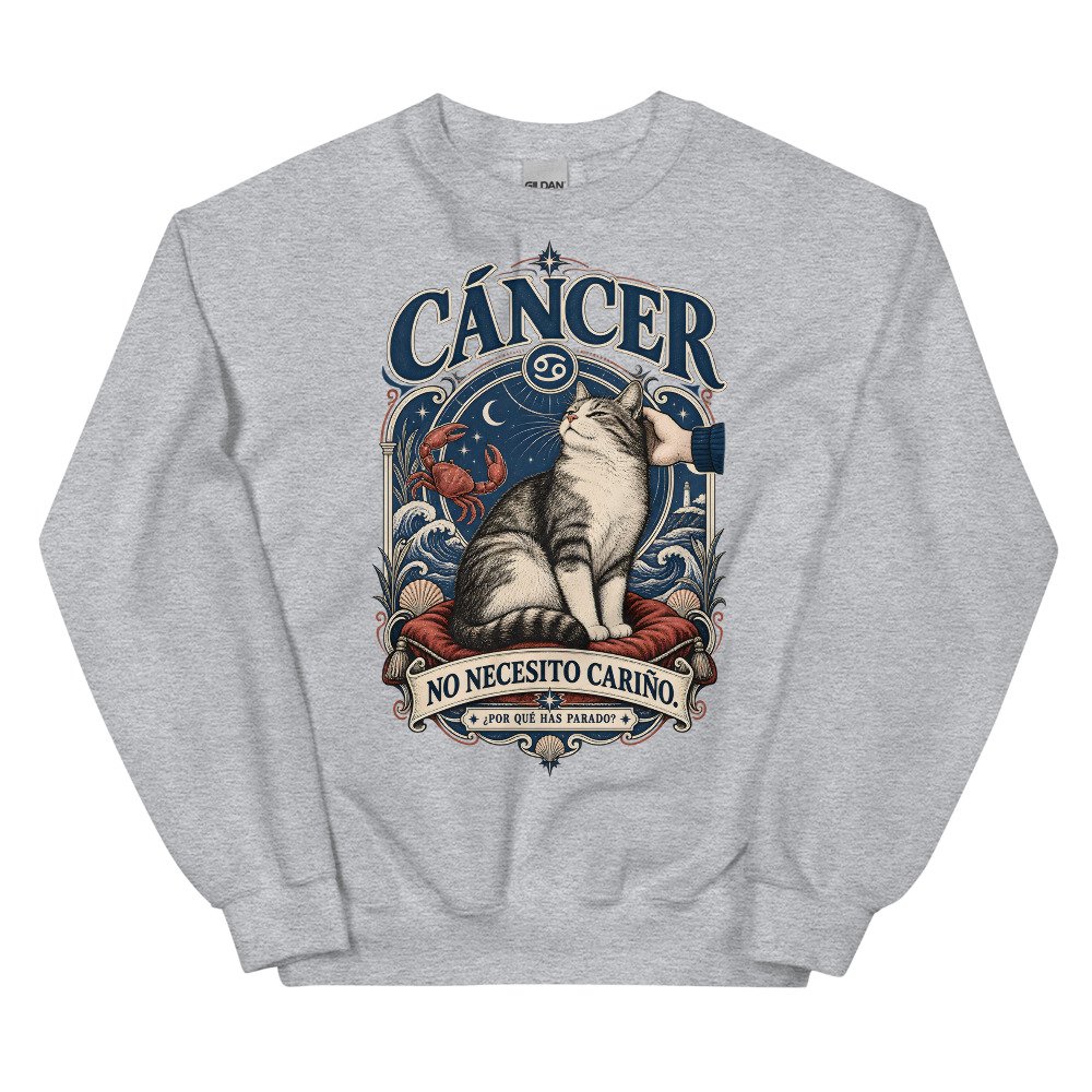 Sudadera gatos Cáncer en color gris deportivo, vista plana