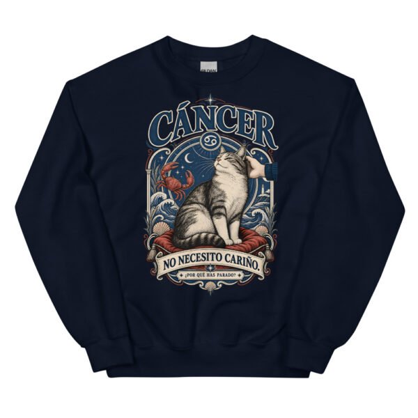 Sudadera gatos Cáncer en color marino, vista plana