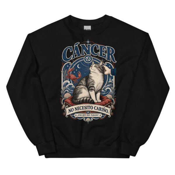 Sudadera gatos Cáncer en color negro, vista plana