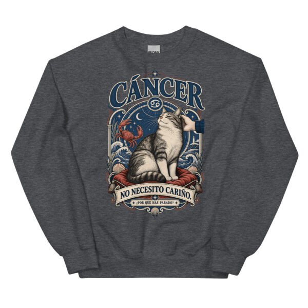 Sudadera gatos Cáncer en color oscuro jaspeado, vista plana