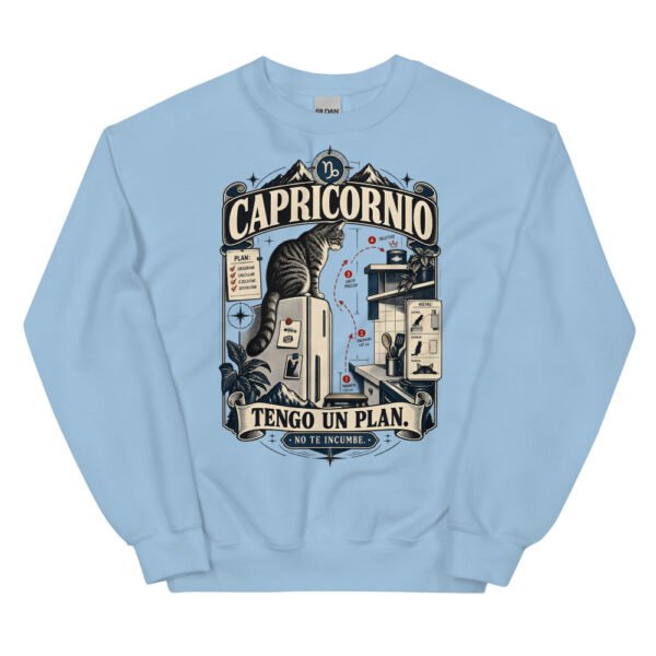 Sudadera gatos Capricornio en color azul claro, vista plana