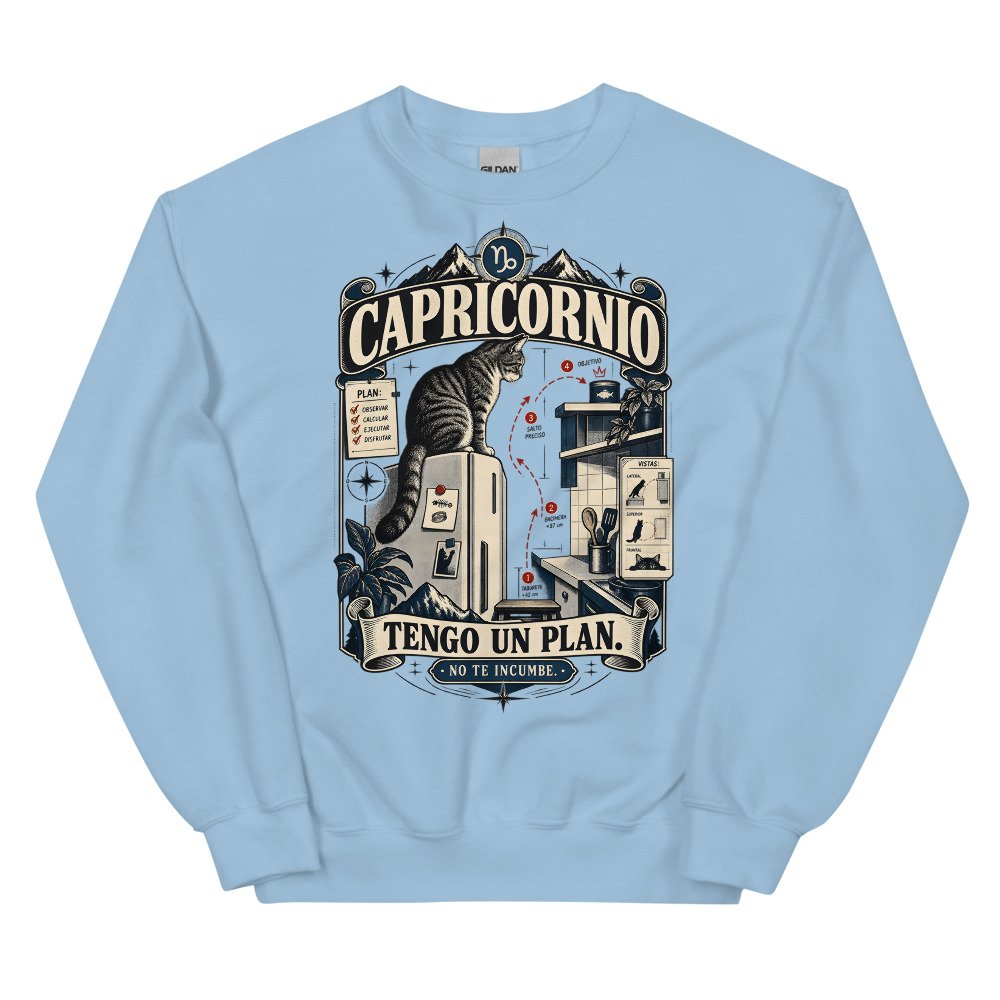Sudadera gatos Capricornio en color azul claro, vista plana