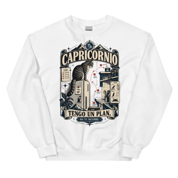 Sudadera gatos Capricornio en color blanco, vista plana