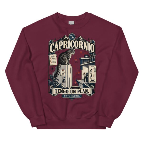 Sudadera gatos Capricornio en color granate, vista plana
