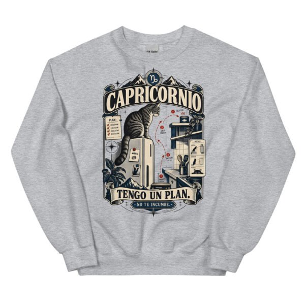 Sudadera gatos Capricornio en color gris deportivo, vista plana