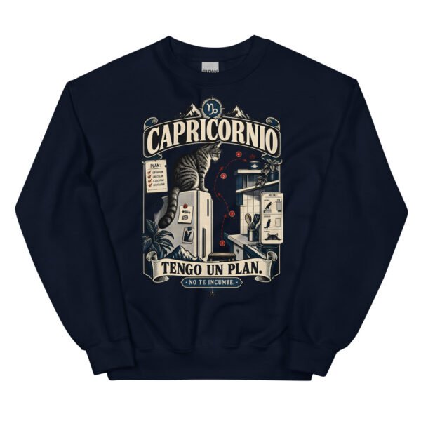 Sudadera gatos Capricornio en color marino, vista plana