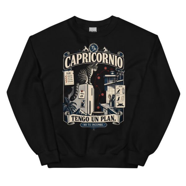 Sudadera gatos Capricornio en color negro, vista plana