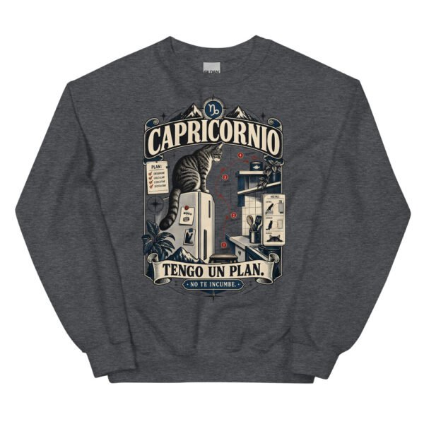 Sudadera gatos Capricornio en color oscuro jaspeado, vista plana