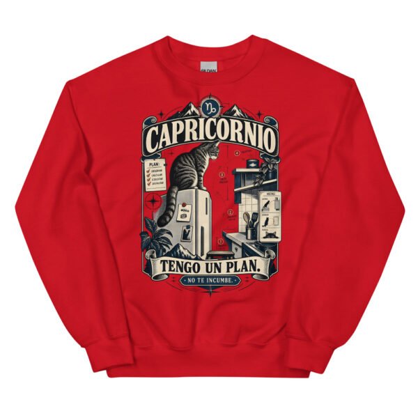Sudadera gatos Capricornio en color rojo, vista plana