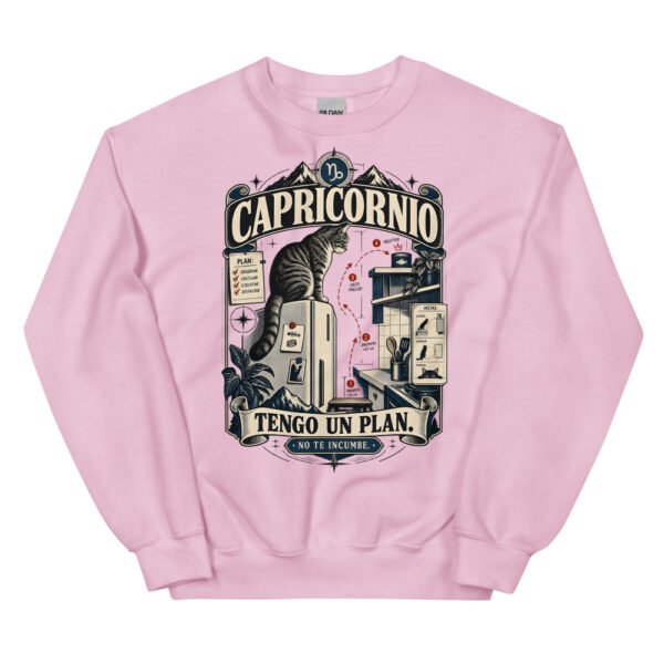 Sudadera gatos Capricornio en color rosa claro, vista plana