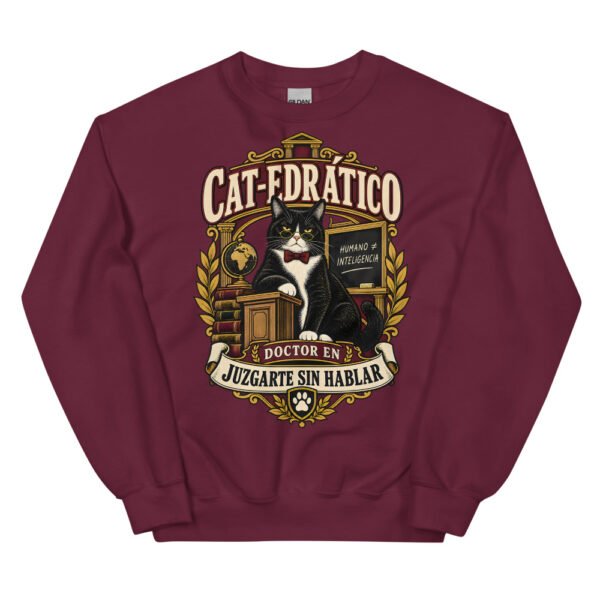 Sudadera gatos Cat-edrático en color granate, vista plana