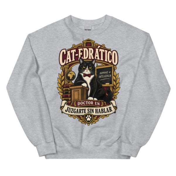 Sudadera gatos Cat-edrático en color gris deportivo, vista plana