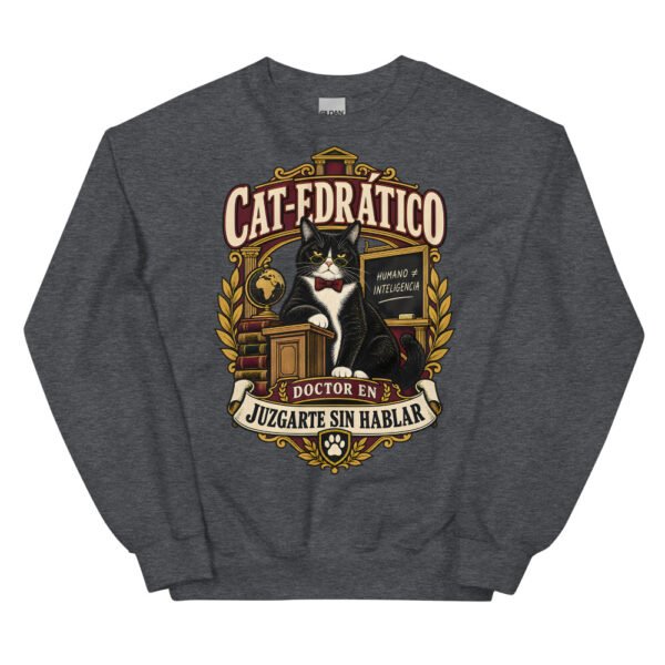 Sudadera gatos Cat-edrático en color oscuro jaspeado, vista plana