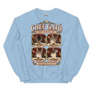 Sudadera gatos Chef Gató en color azul claro, vista plana