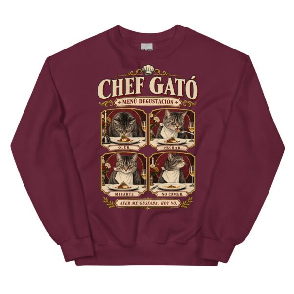 Sudadera gatos Chef Gató en color granate, vista plana
