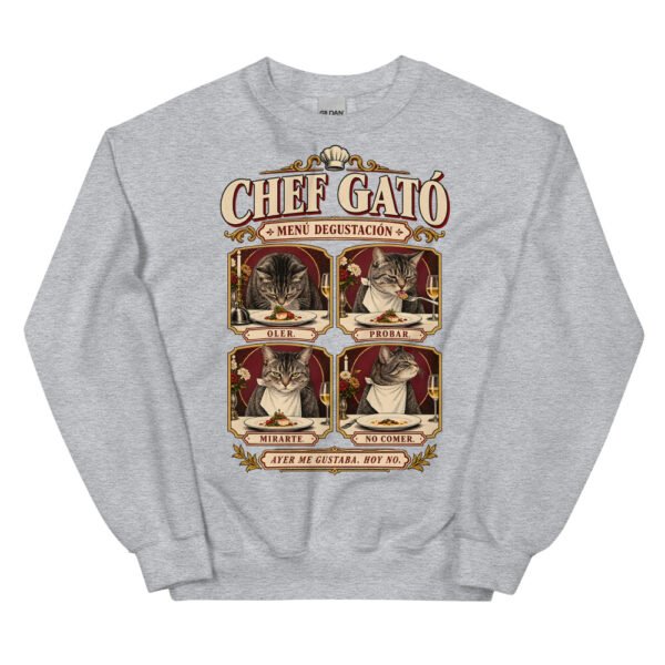 Sudadera gatos Chef Gató en color gris deportivo, vista plana