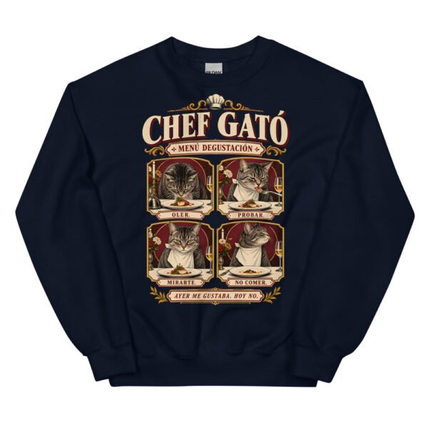 Sudadera gatos Chef Gató en color marino, vista plana