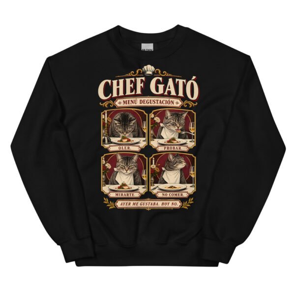 Sudadera gatos Chef Gató en color negro, vista plana