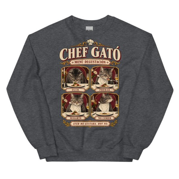 Sudadera gatos Chef Gató en color oscuro jaspeado, vista plana