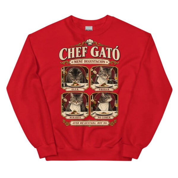 Sudadera gatos Chef Gató en color rojo, vista plana