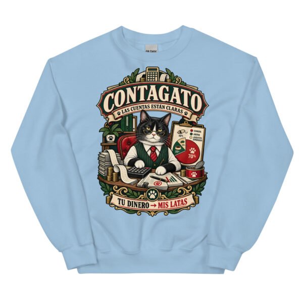 Sudadera gatos Contagato en color azul claro, vista plana