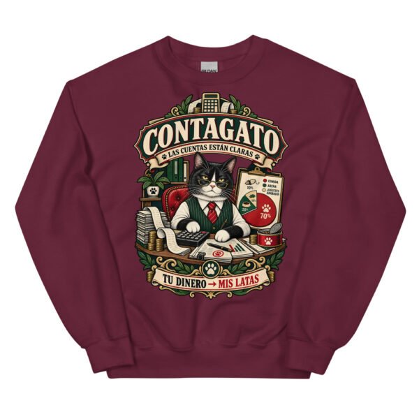 Sudadera gatos Contagato en color granate, vista plana