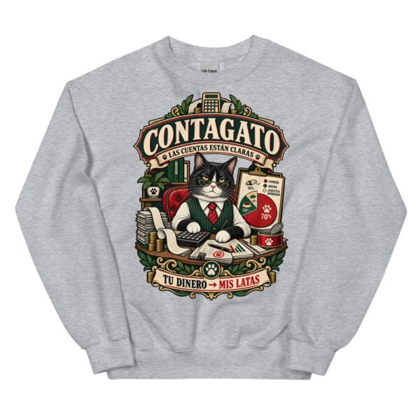 Sudadera gatos Contagato en color gris deportivo, vista plana