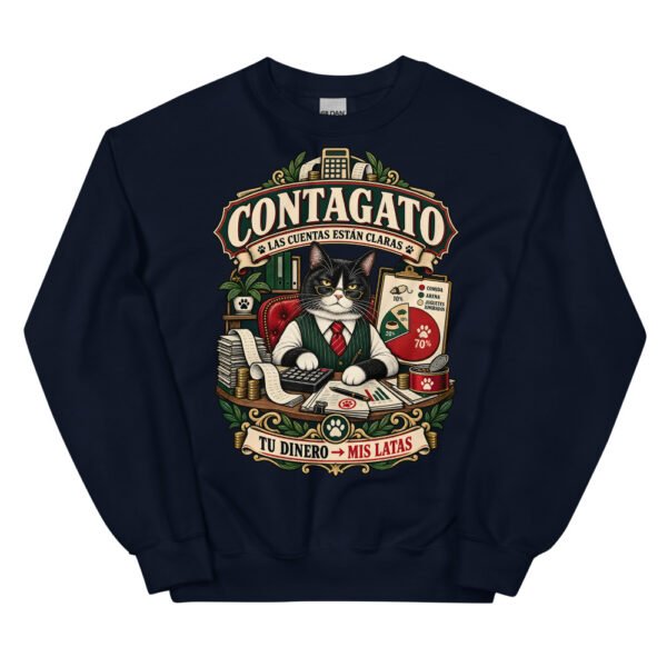 Sudadera gatos Contagato en color marino, vista plana