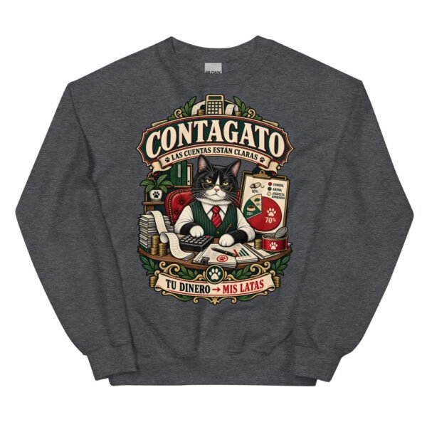 Sudadera gatos Contagato en color oscuro jaspeado, vista plana