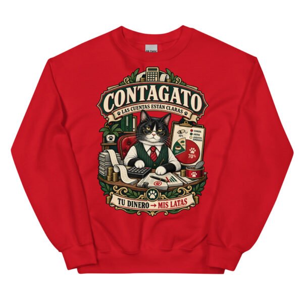 Sudadera gatos Contagato en color rojo, vista plana