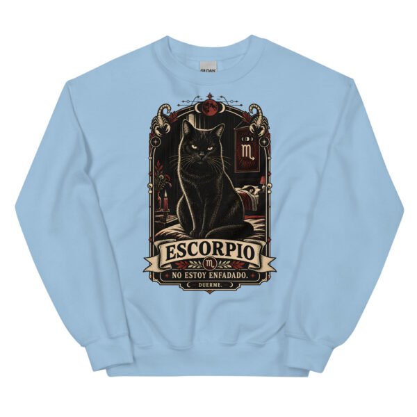 Sudadera gatos Escorpio en color azul claro, vista plana