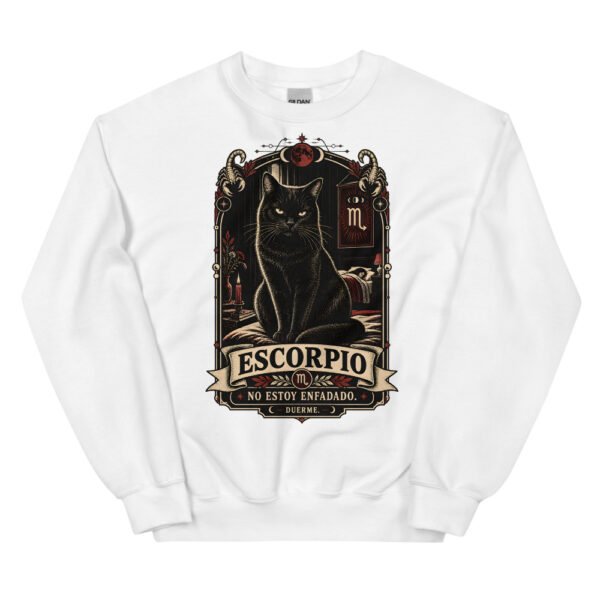Sudadera gatos Escorpio en color blanco, vista plana