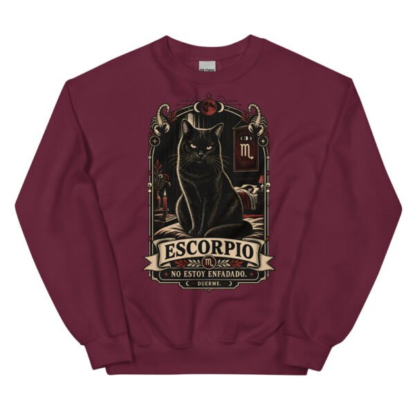 Sudadera gatos Escorpio en color granate, vista plana