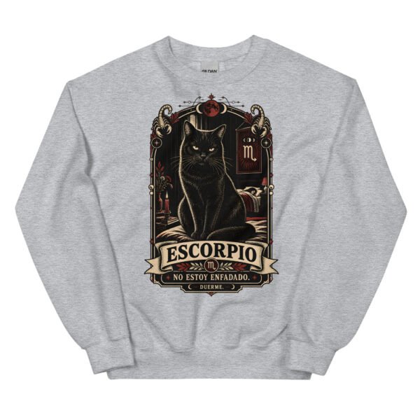 Sudadera gatos Escorpio en color gris deportivo, vista plana