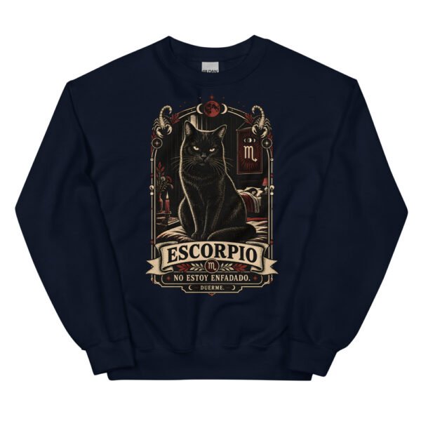 Sudadera gatos Escorpio en color marino, vista plana