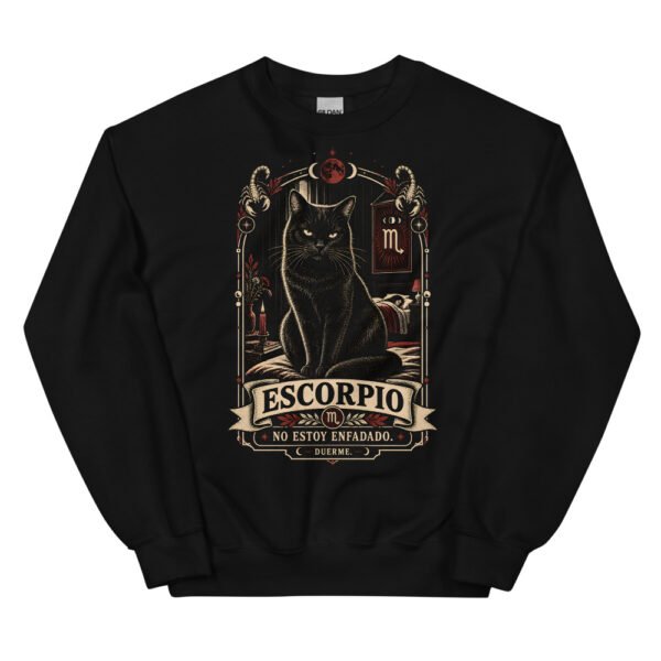 Sudadera gatos Escorpio en color negro, vista plana
