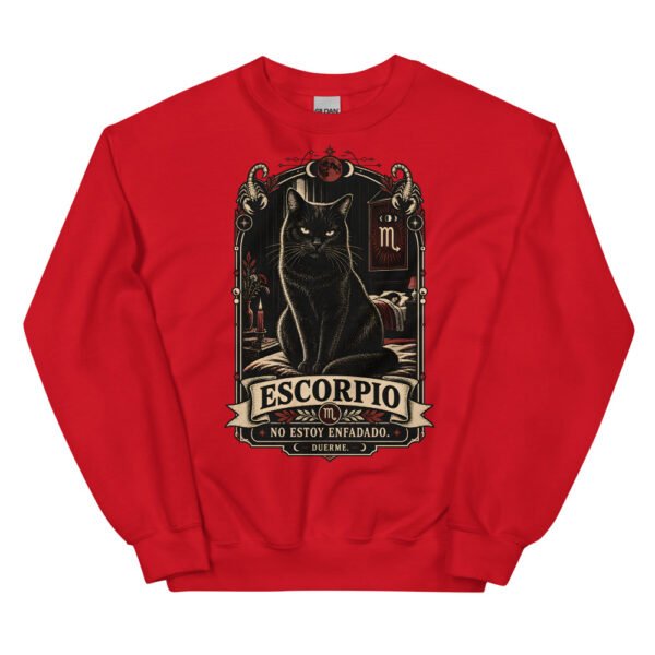 Sudadera gatos Escorpio en color rojo, vista plana