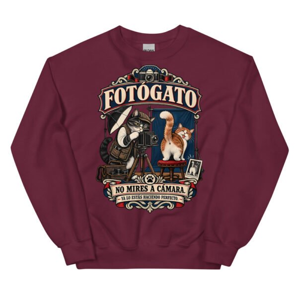 Sudadera gatos Fotógato en color granate, vista plana