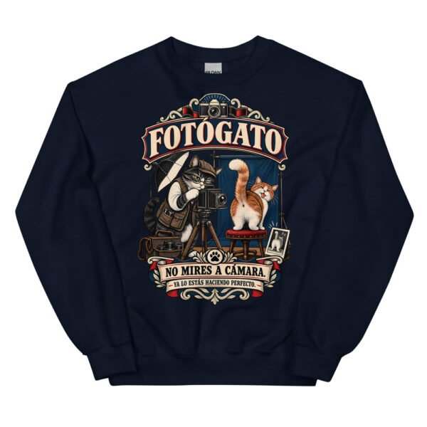 Sudadera gatos Fotógato en color marino, vista plana